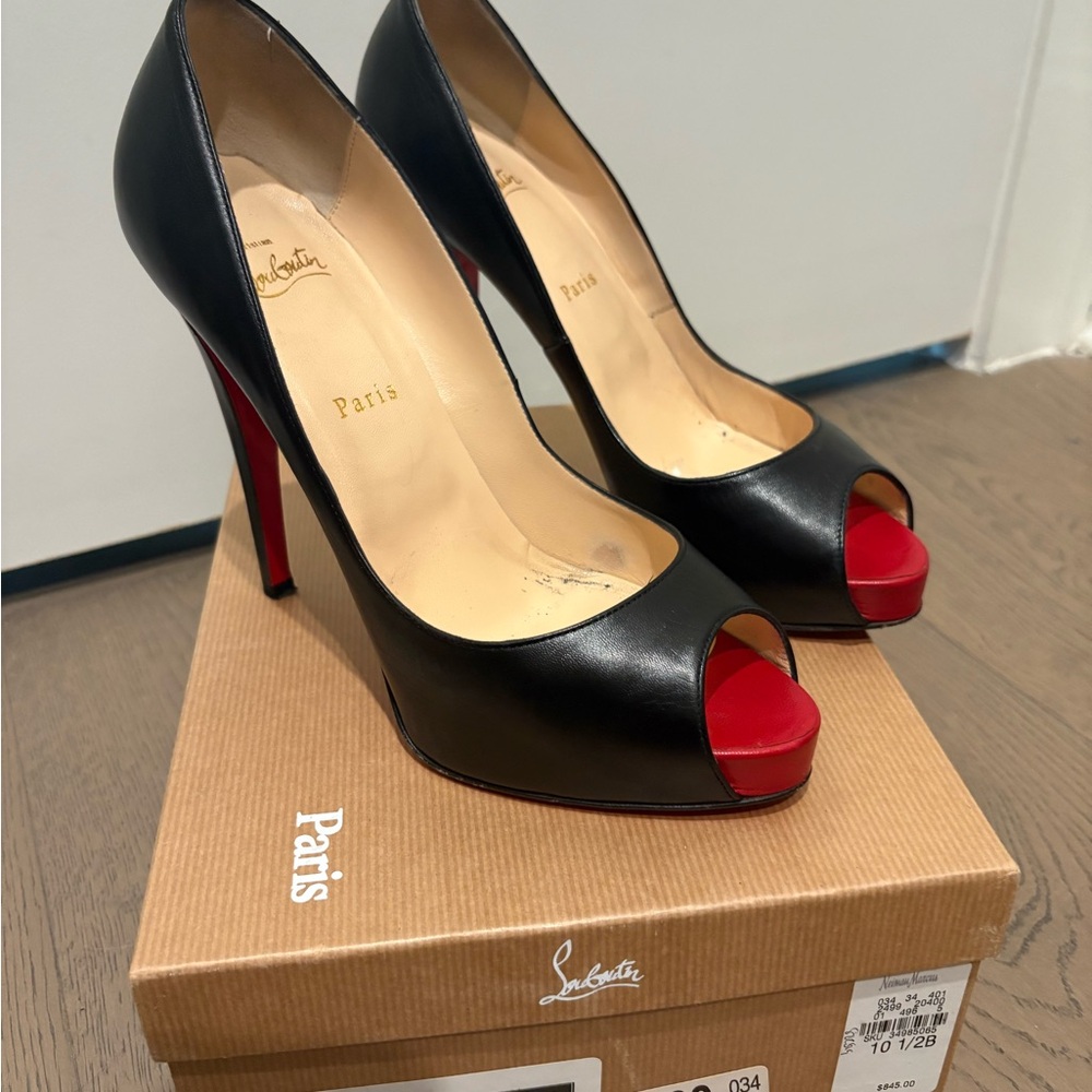 Christian Louboutin Black and Red Peep Toe Heels